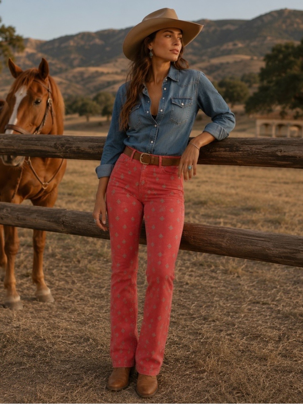 NWT Free People x Wrangler High Rise Bold Boot Bandana Print Jeans Red Size 10 - Picture 2 of 16